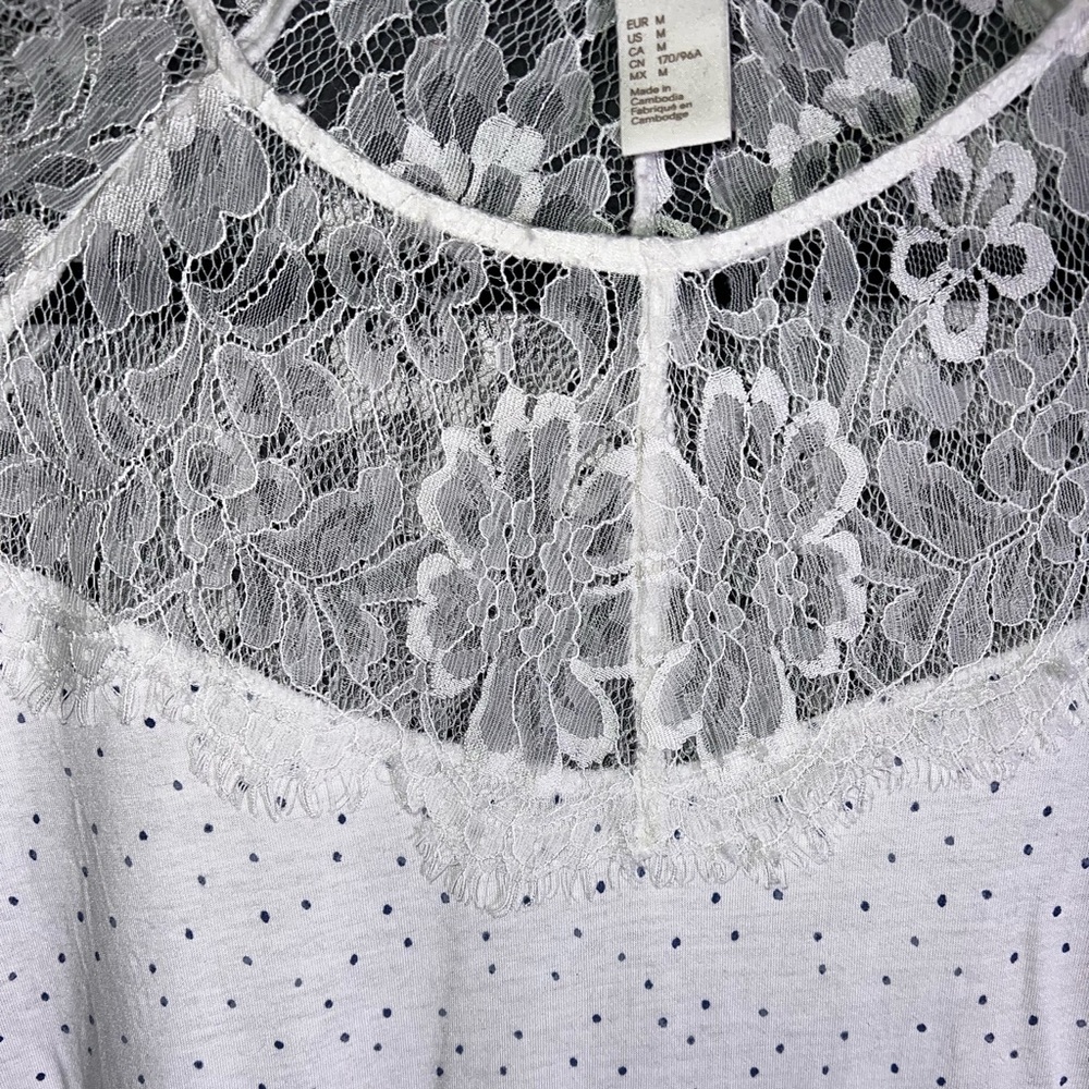 H&M White shirt with lace and blue polka dots 🤍🔵